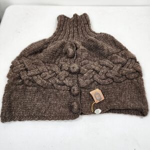 Emilime Anthro Chunky Knit Wool Poncho  Neck Warmer Shawl Button Turtleneck